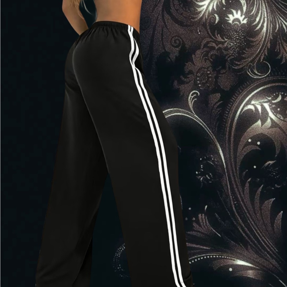 Black Track Pants with White Stripes